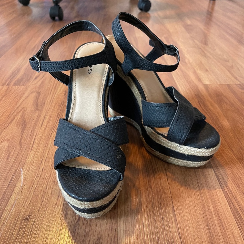 Express Black Snake Print Wedges